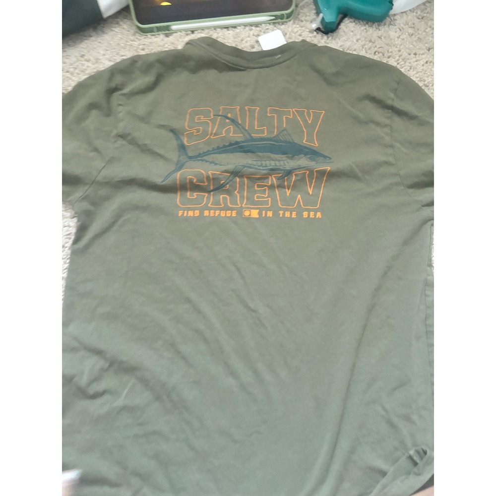 Salty Crew Fishing Shirt Olive Green Graphic Tee Tuna Surf Mens Small
